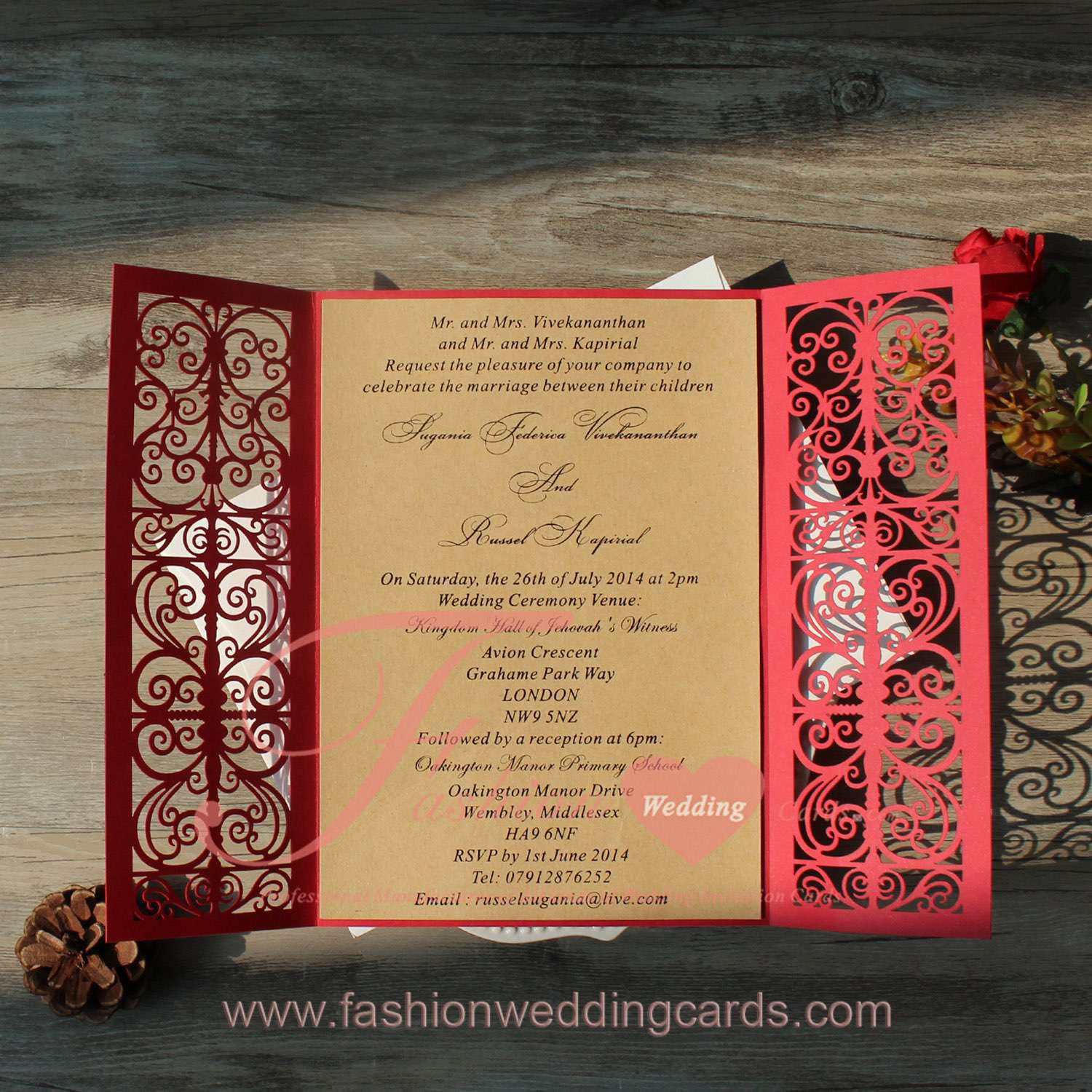 Elegant Red Laser Cut Out Wedding Invitations Design
